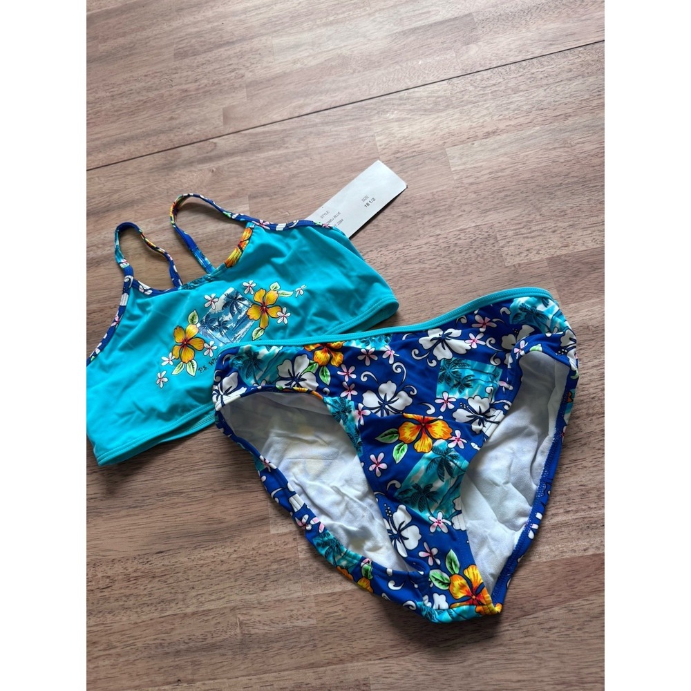 Y2k Swim Bathing Suit Tankini Tank Top Set Floral 16 1/2 New Without Tags